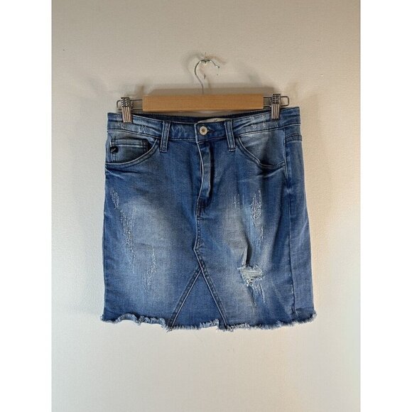 Kancan Distressed Medium Wash Blue Casual Denim Jean Skirt Size 3/25 - Picture 1 of 10